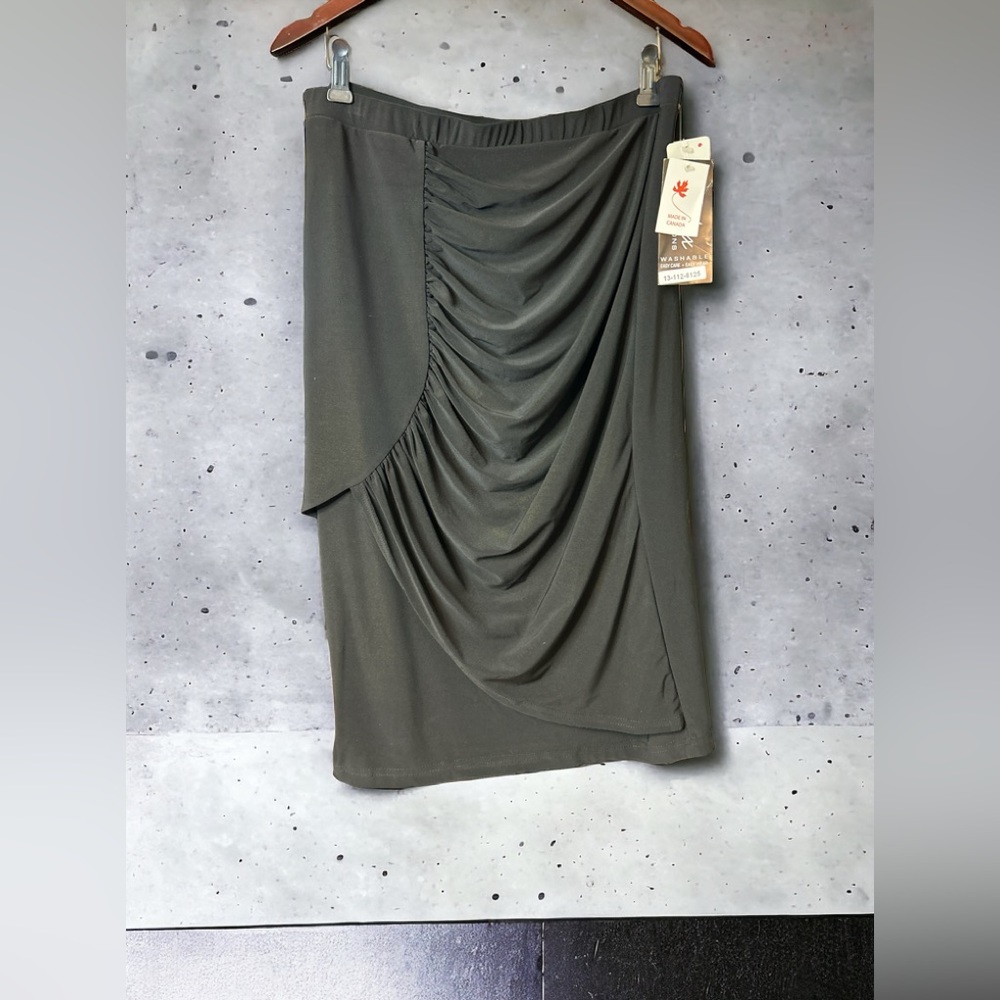 NWT Artex Fashions Ruched Asymmetrical Midi Skirt L